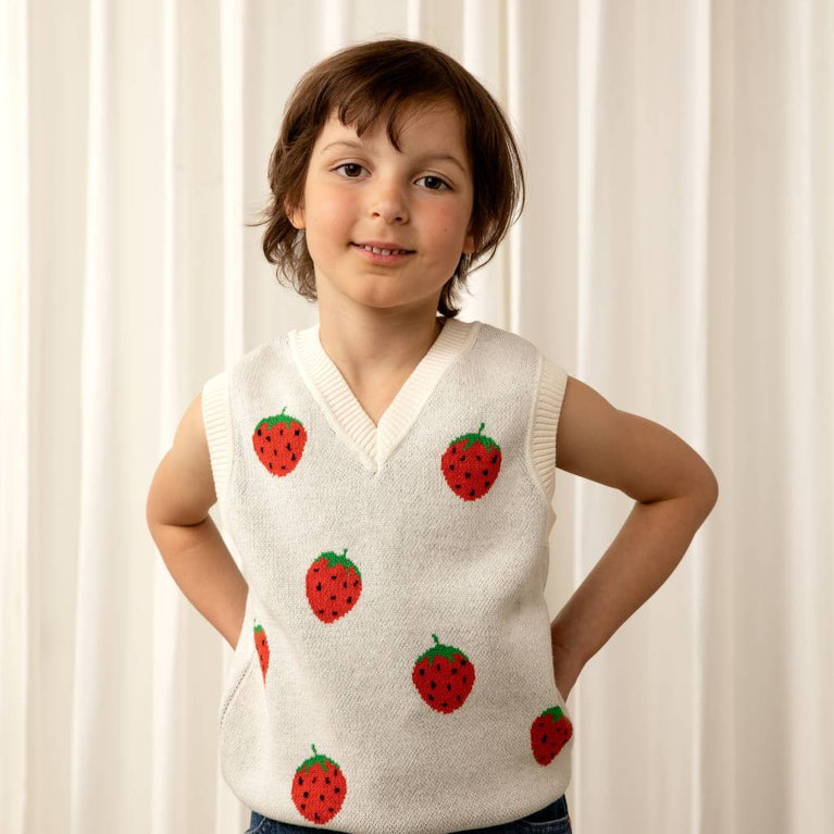 Mini Rodini - Strawberries Pullunder aus Bio-Baumwolle in Offwhite/Rot - 1.5-3 Jahre (92/98) - 7332754592733 - littlehipstar.com
