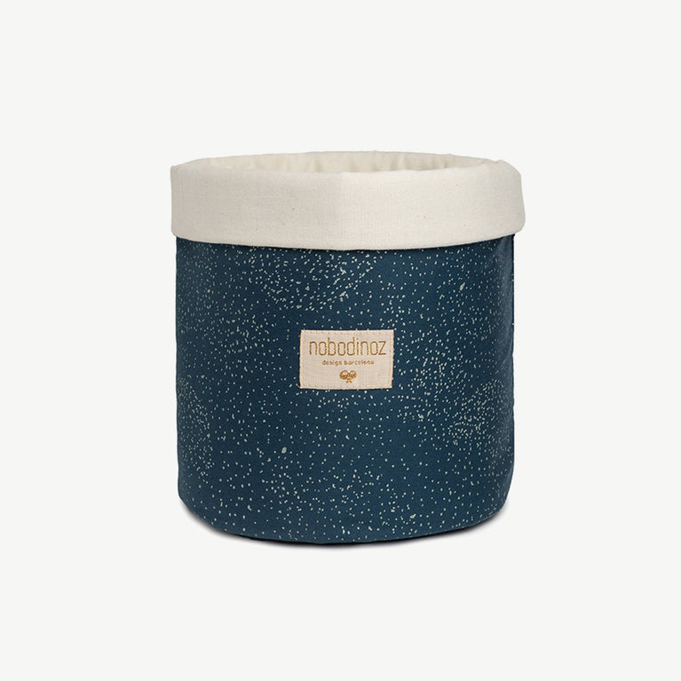 Nobodinoz - Panda Aufbewahrungskorb aus Bio-Baumwoll-Twill - Medium - Gold Bubble & Night Blue - 2000000101415 - littlehipstar.com