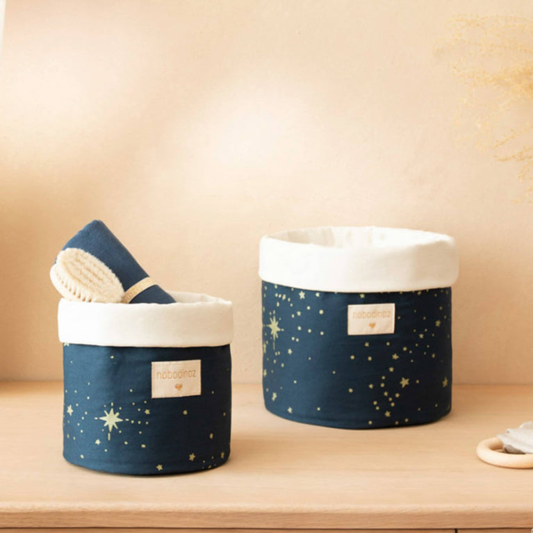 Nobodinoz - Panda Aufbewahrungskorb aus Bio-Baumwoll-Twill - Medium - Gold Stella & Night Blue - 2000000101439 - littlehipstar.com