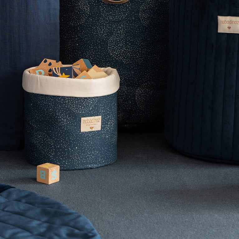 Nobodinoz - Panda Aufbewahrungskorb aus Bio-Baumwoll-Twill - Medium - Gold Stella & Night Blue - 2000000101439 - littlehipstar.com