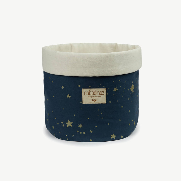 Nobodinoz - Panda Aufbewahrungskorb aus Bio-Baumwoll-Twill - Medium - Gold Stella & Night Blue - 2000000101439 - littlehipstar.com