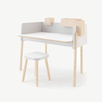 Brooklyn Hocker aus Holz in Weiß/Birke - (B)33,7 x (H)44,7 x (T)33,7 cm
