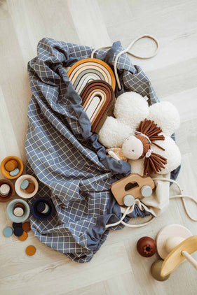 Play & Go - 2-in-1 Aufbewahrungsbeutel - Grid - Dusty Blue - 4897095301565 - littlehipstar.com