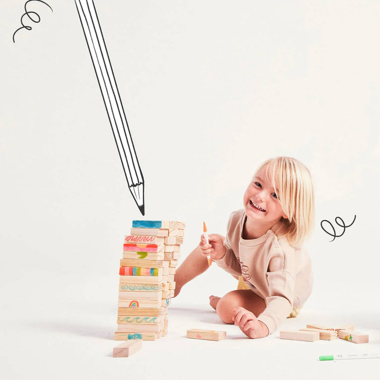Sunnylife - Majorelle Wackelturm Geschicklichkeitsspiel aus Holz inkl. Filzstifte - 9339296059005 - littlehipstar.com