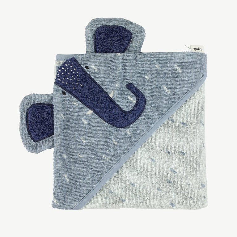 Trixie - Tierdesign Badetuch mit Kapuze aus Bio-Baumwolle - Mrs. Elephant in Blau - Mrs. Elephant in Blau - 5400858118813 - littlehipstar.com