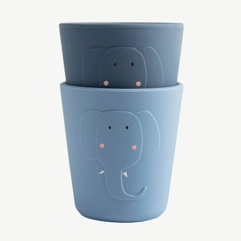 Trixie - Tierdesign Kindergeschirr Becher aus Silikon - 2er-Set - Mrs. Elephant in Blau - 5400858966360 - littlehipstar.com