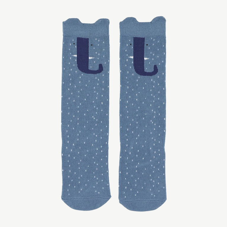 Trixie - Tierdesign Kniestrümpfe aus Bio-Baumwollmix - 1 Paar - Mrs. Elephant in Blau - 5400858429827 - littlehipstar.com