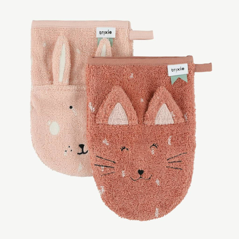 Trixie - Tierdesign Waschlappen aus Bio-Baumwolle - 2er-Set - Mrs. Cat - 5400858116093 - littlehipstar.com