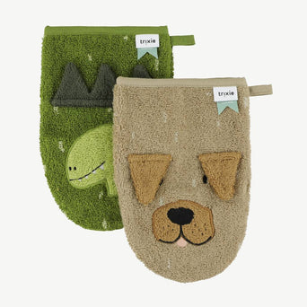 Trixie - Tierdesign Waschlappen aus Bio-Baumwolle - 2er-Set - Mr. Dog - 5400858117212 - littlehipstar.com