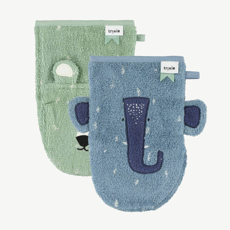Trixie - Tierdesign Waschlappen aus Bio-Baumwolle - 2er-Set - Mr. Polar Bear & Mrs. Elephant - 5400858118417 - littlehipstar.com