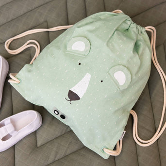 Trixie - Tierdesign Wasserabweisender Turnbeutel aus Baumwolle - Mr. Polar Bear in Grün - 5400858192028 - littlehipstar.com