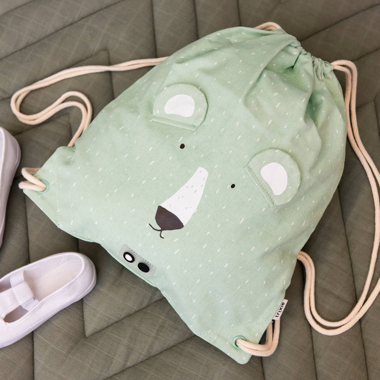Trixie - Tierdesign Wasserabweisender Turnbeutel aus Baumwolle - Mr. Polar Bear in Grün - 5400858192028 - littlehipstar.com